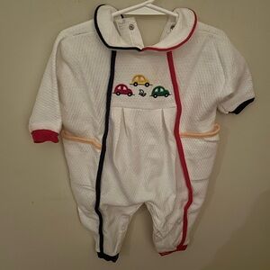Vintage Baby Dior Cars One Piece Outfit w Collar